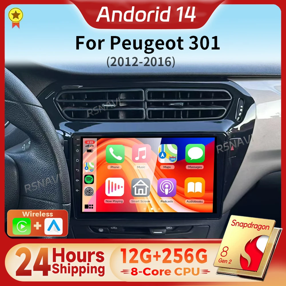 

Qualcomm Android 14 Carplay Auto 2K Screen Car Radio Multimedia For Peugeot 301 C-Elysee CElysee 2012-2016 GPS 24-hour shipping