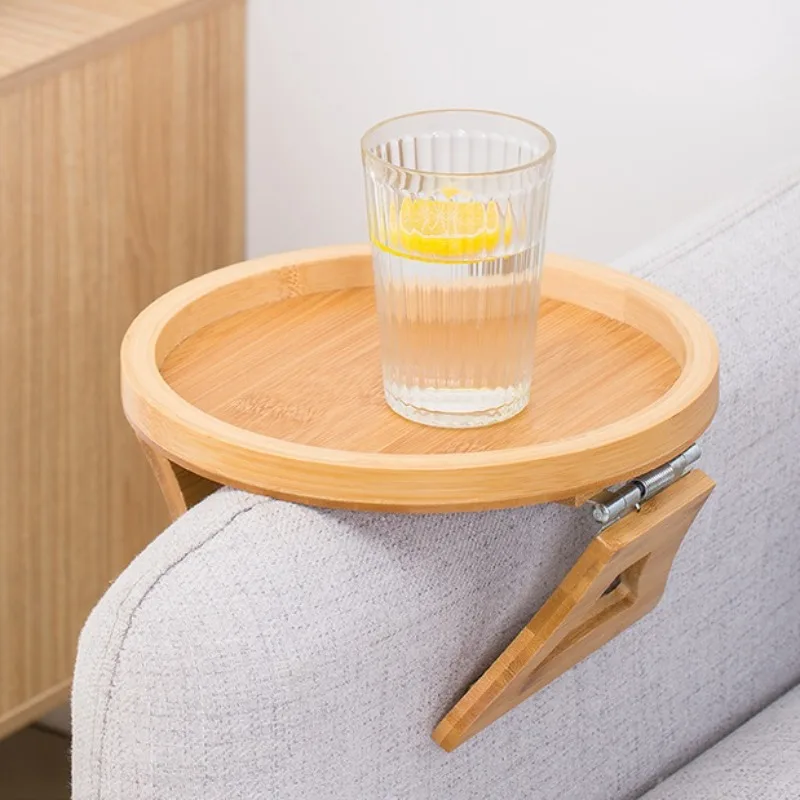 

Round sofa armrest tray living room snack tray wooden portable folding table