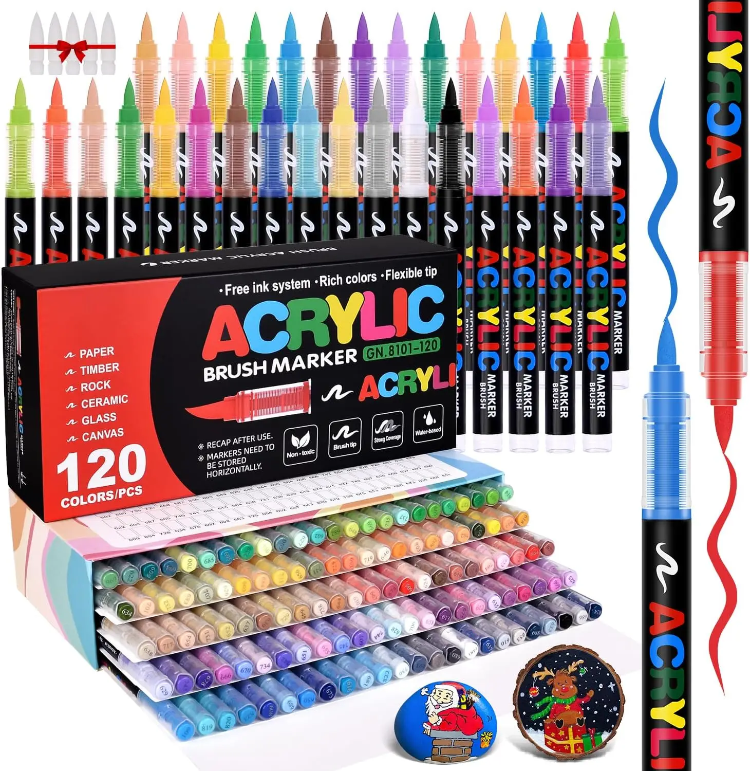 

Acrylic Paint Markers Brush Tip 120 Colors, Auto Ink Control for Canvas Rock Glass Wood Ceramic DIY Crafts