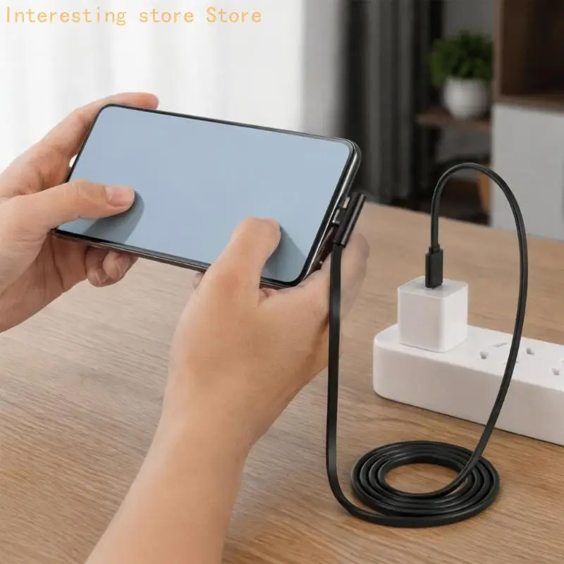 Right-Angle Type C to Type C Cord for Charging and Data Tasks with Straight End and Cable Route Along the Device Side 55KC
