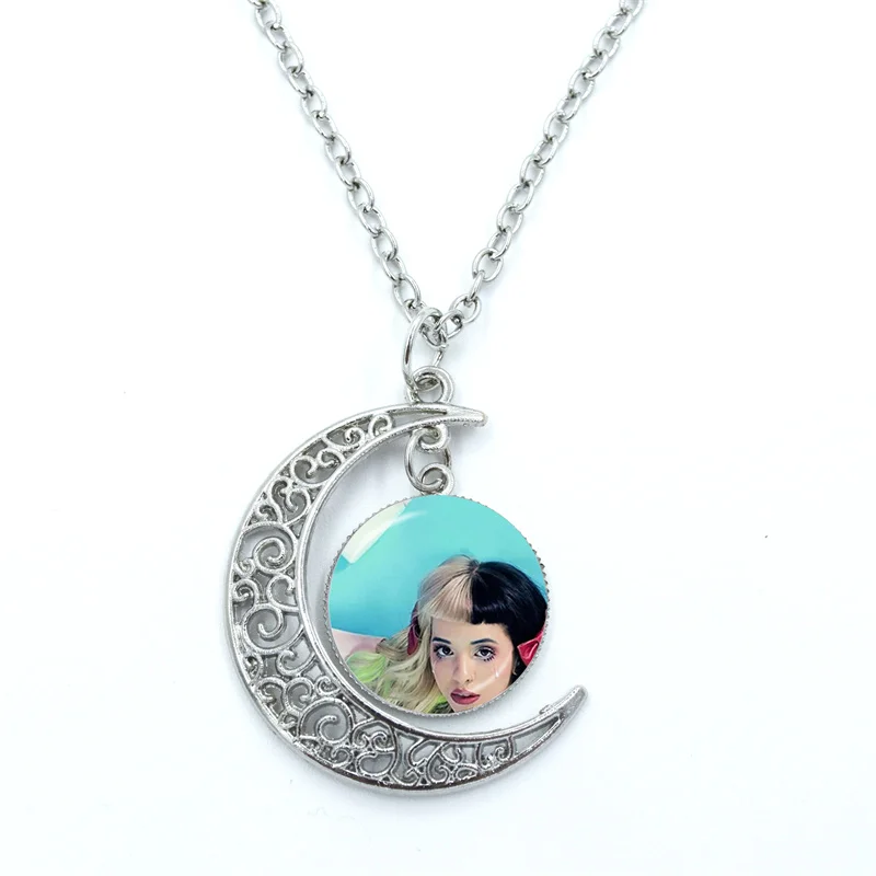 Singer Melanie Martinez Pop Music Album Cover Crybaby Pattern Glass Dome Cabochon Crescent Moon Necklace Statement Jewelry Gifts