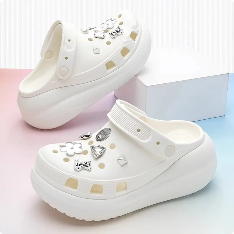 

Women's Fashion Thick Bottom Sandals EVA Platform Slippers Summer High Sensation Outdoor Wear Anti-slip Diamond Embellished