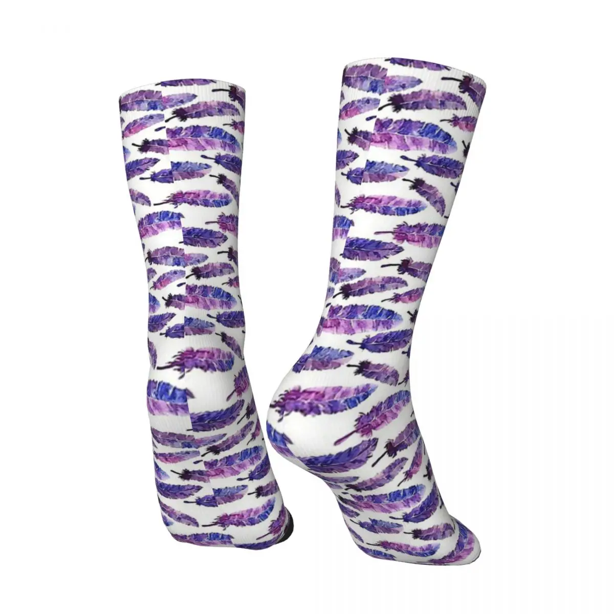 Hip Hop Retro Feather Pattern Purple Crazy Men's Socks Unisex Design Art Harajuku Pattern Printed Funny Happy Crew Sock Gift