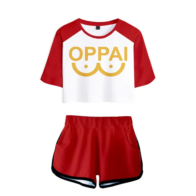 Anime Saitama Oppai Two Pieces Set Women Cosplay Costume 3D T-Shirt + Shorts Suit Summer Tops Tees Fashion Tshirt Women Clothing
