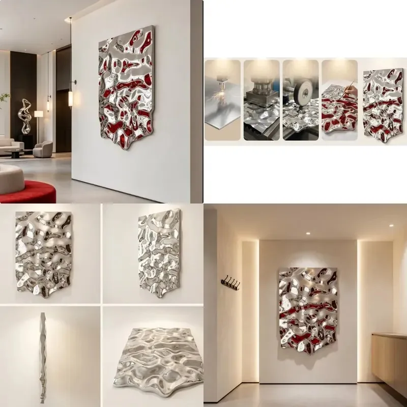 Mirror Polished Large Modern Abstract 3D Stainless Steel Wall Sculpture Welding Metal Art for Hotel Villa Custom Color