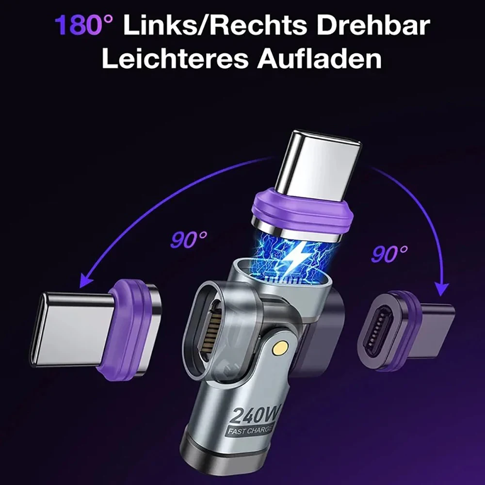 

16Pin 240W Magnetic Adapter USB-C to Type C Fast Charging Converter 180° Rotation Type C Quike Charging Connector For Smartphone