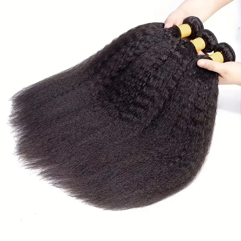 Human Hair Bundles With Closure Kinky Straight Peruvian Raw 3 4 Bundle With 4x4 5x5 HD Lace Closure Yaki Weave With 13x4 Frontal image 2
