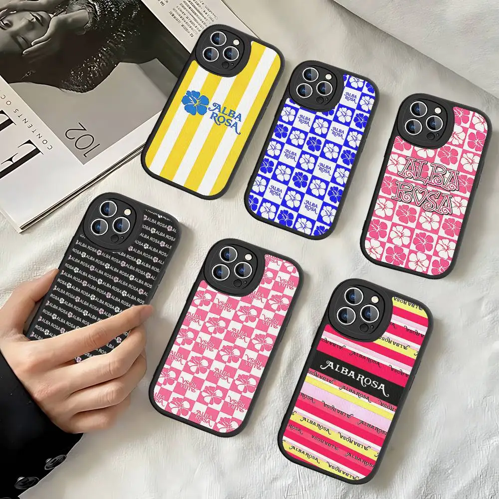 Funda de Teléfono A-ALBA R-ROSA de Moda para iPhone 11 12 13 14 15 16 Pro Max Mini Plus, Funda de Cuero Suave
