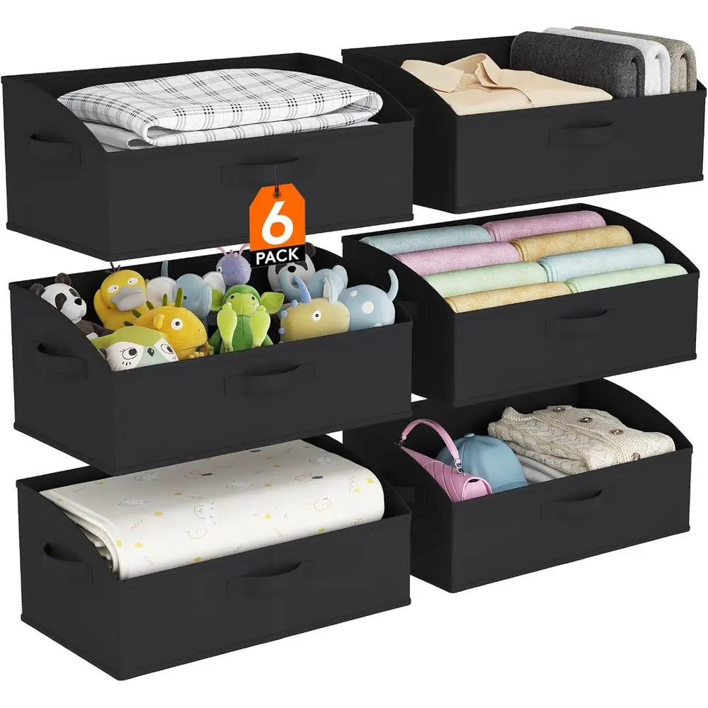 

6 Packs Non-woven Closet Organizer Baskets with Handles, 23L, Extra Large, Black