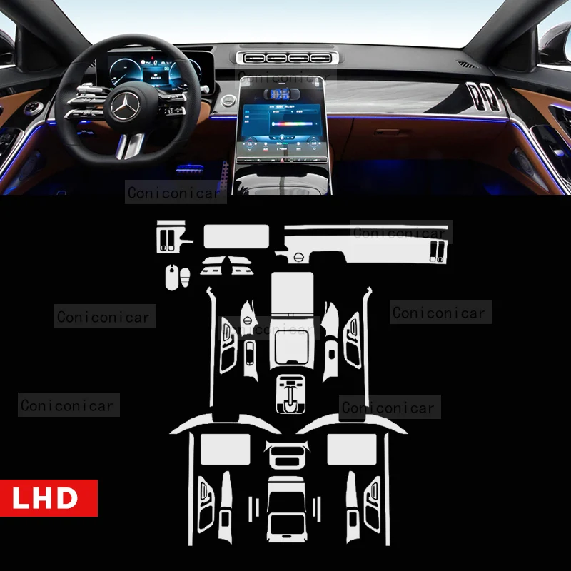For Mercedes-Benz Classe S 2021-2023 W223 Car Interior Center Console Transparent TPU Protective Film Anti-scratch Repair Film