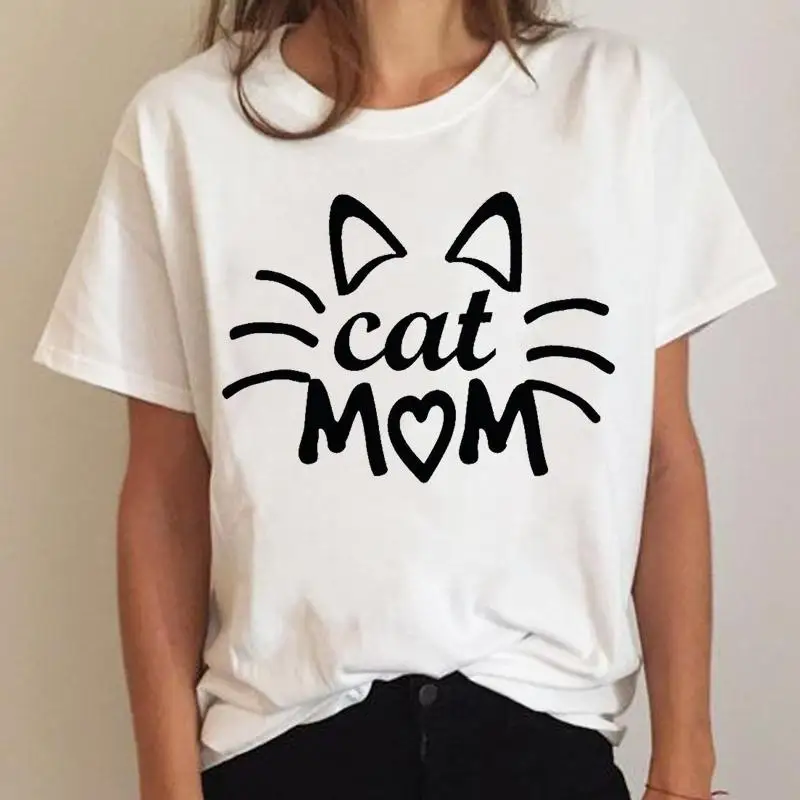 Camiseta de manga corta con estampado de gato de acuarela para mujer, ropa de moda, camiseta estampada, camiseta de dibujos animados, Top para mujer