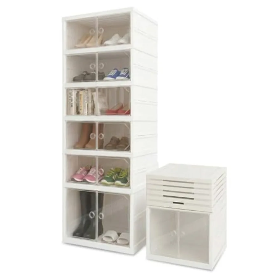 

Foldable 6-Tier Shoe Rack Organizer Large Clear Shoe Storage Cabinet with Magnetic Doors Heavy Duty Slim Vertical Shoes Rack fo