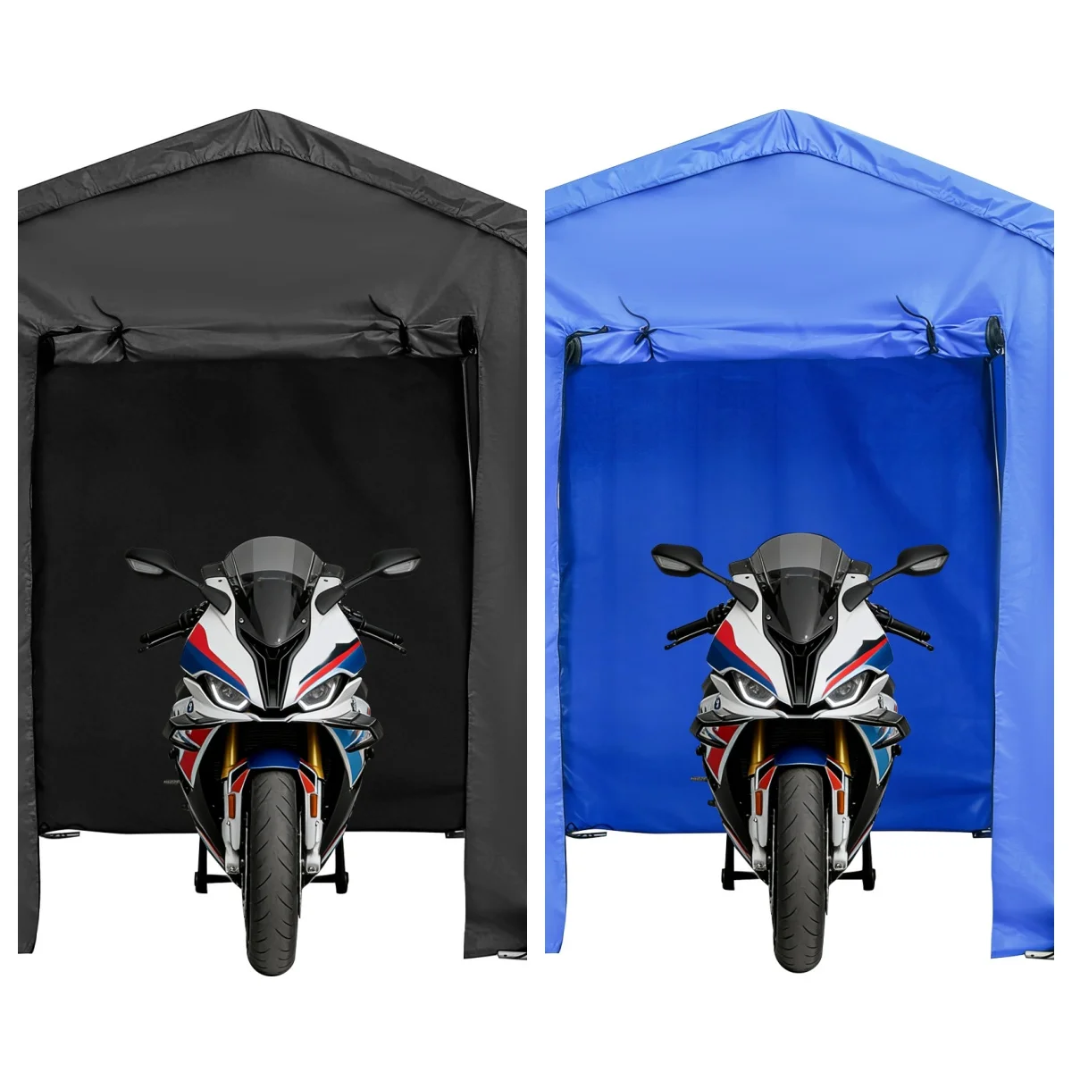 6*12*8ft Steel Outdoor Storage Shed For Motorcycle/Bike/Garden Tools, Peak Roof Outdoor Storage Shed, Storage Shelter With Water-repellent Cover