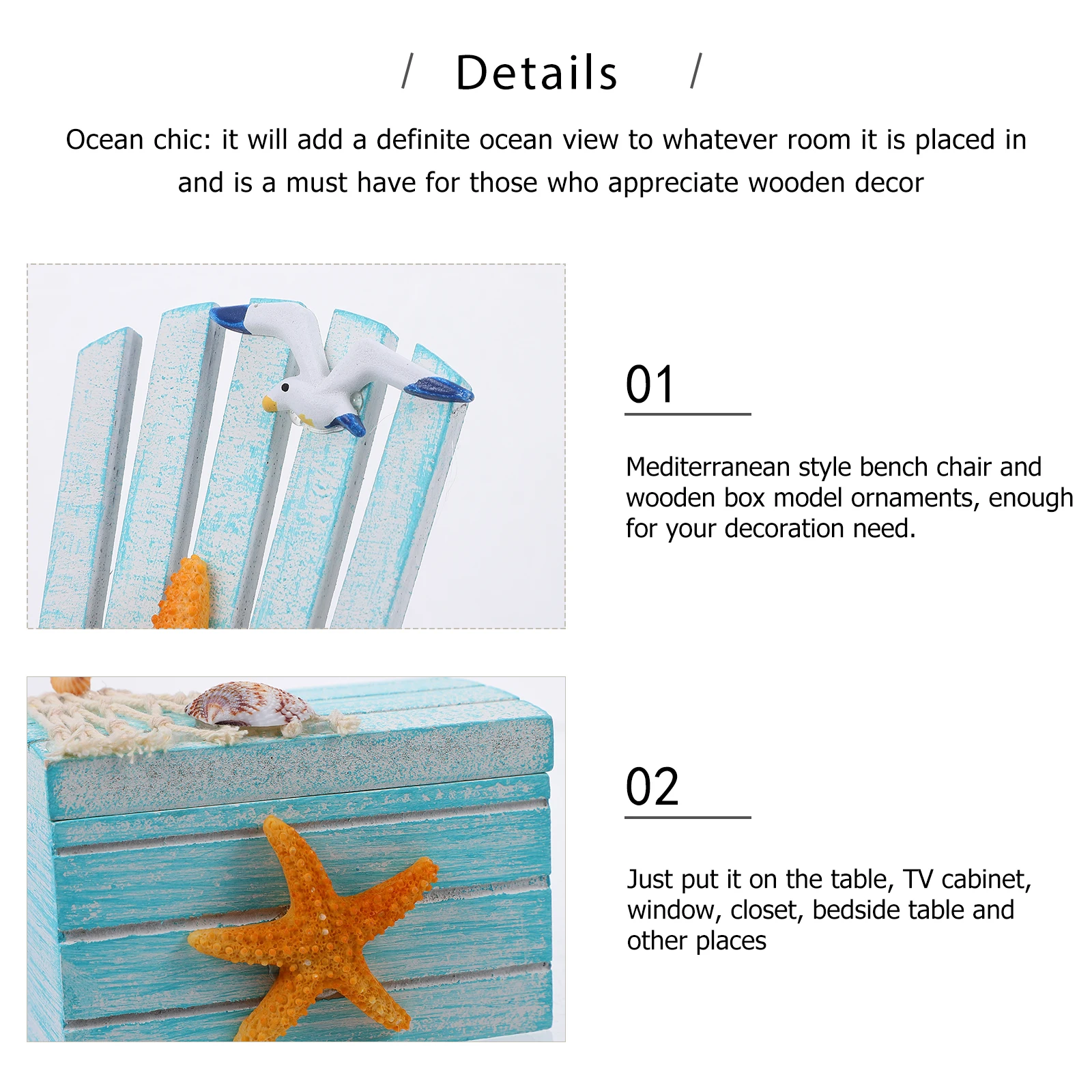 

2pcs Beach Chair Set Mini Wooden Chairs Ocean Home Office Nautical Dollhouse Model Ornaments Lightweight Gift