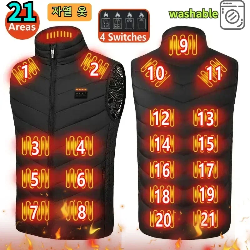 21 Areas Men's Heating Vest Jacket Winter USB Smart Electric Sleeveless Jacket Self-heating Clothes Women Snow Warm Padded Coat