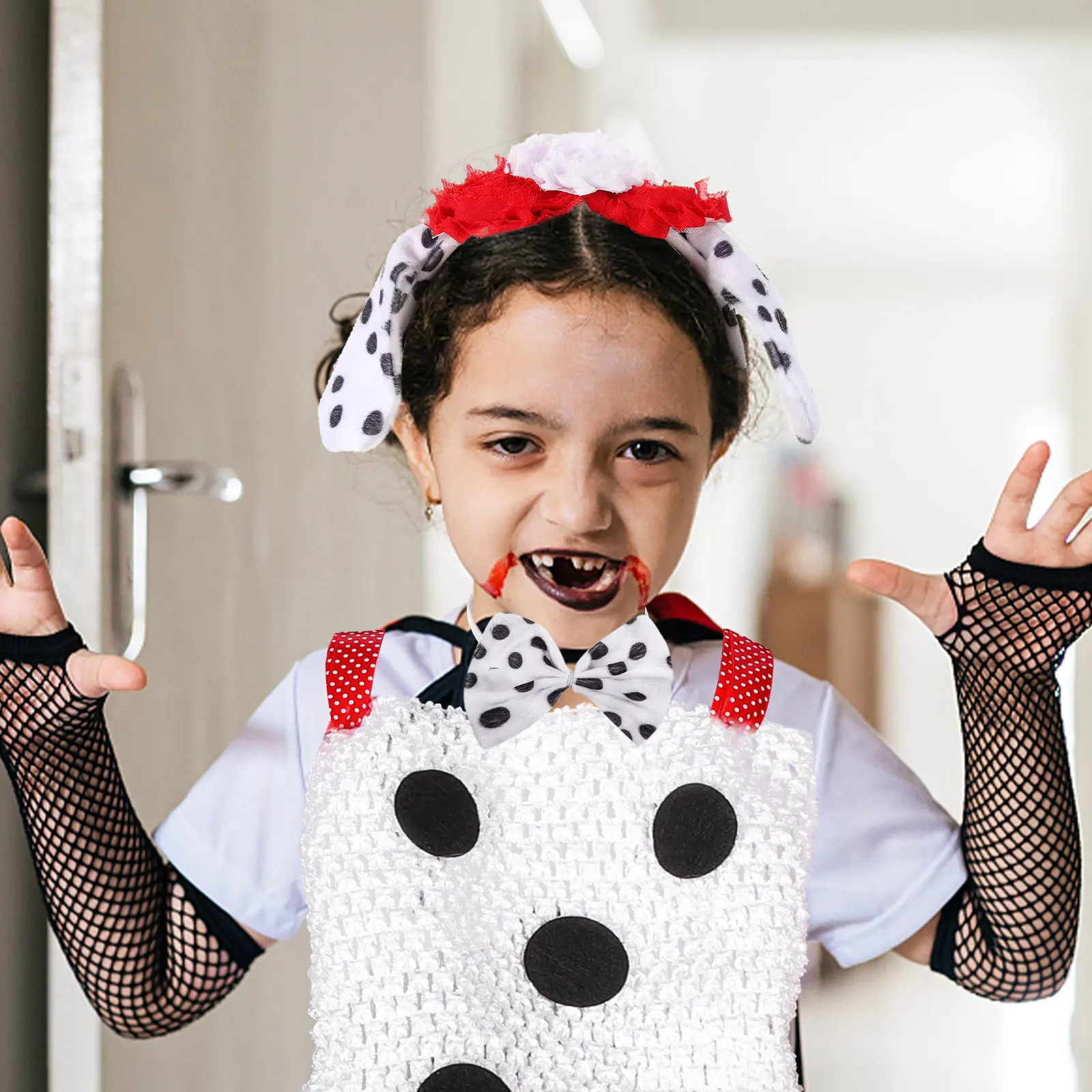 

1 комплект костюма далматинца для девочек, юбка, галстук-бабочка, повязка на голову, тематический костюм животного для Хэллоуина, наряд для ролевых игр