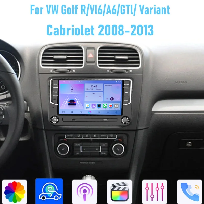 7'' For VW Golf  2008-2013 GPS Car Stereo Radio Wireless Apple Carplay Android 15 Auto Head Unit Camera WIFI 4-64GB BT Canbus