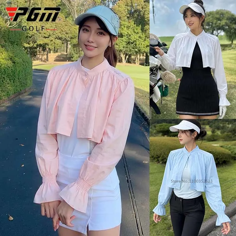 Pgm Summer Sunscreen Golf Shawl Women Long Sleeve Sunshade Cloak Anti-UV Ruffle Tennis Cape Thin Crop Top Outdoor Golf Clothing