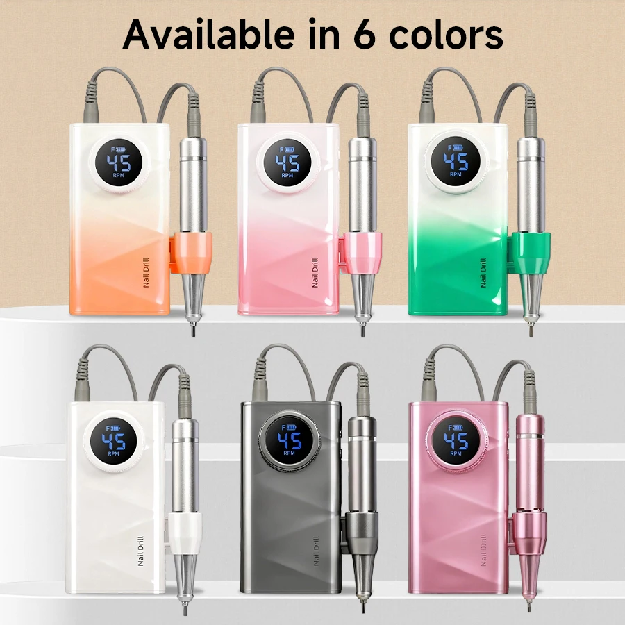 Rechargeable High Speed 45000 Rpm Nail Art  Cordless Portable Nail Drill Machine With  4500mah Battery Salon  Home Use For Gifts