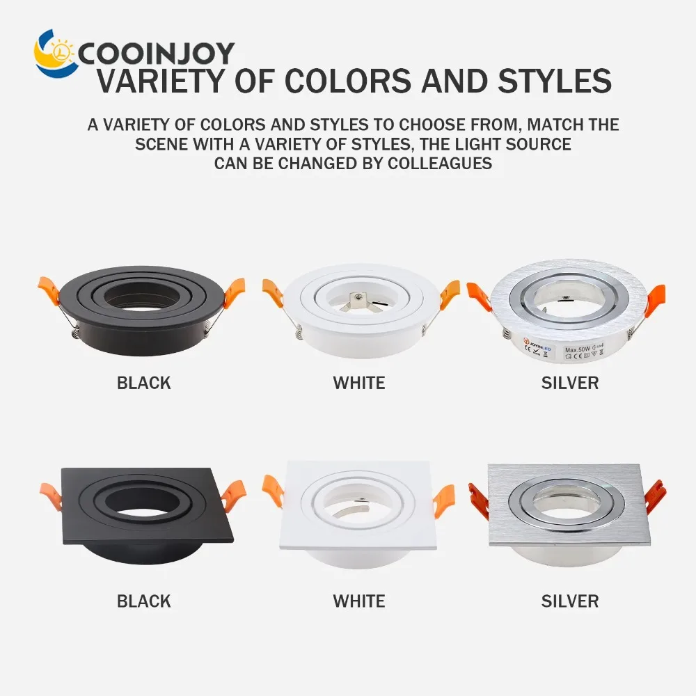 COOINJOY Square LED Recessed Ceiling Downlight Cutout70MM Mounting Frame GU10/MR16 Halogen Lamp Holder Base Spot Light Fixture