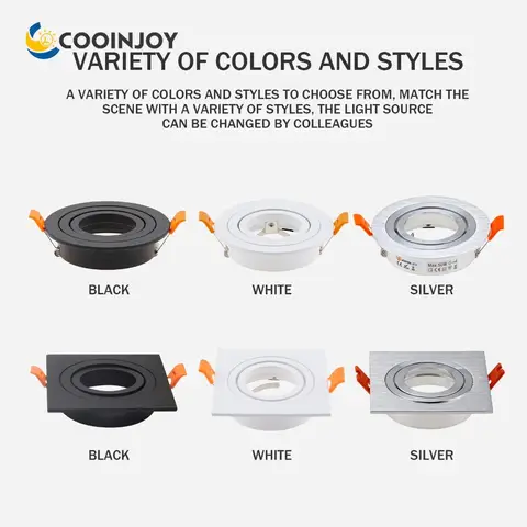 COOINJOY Square LED Recessed Ceiling Downlight Cutout70MM Mounting Frame GU10/MR16 Halogen Lamp Holder Base Spot Light Fixture