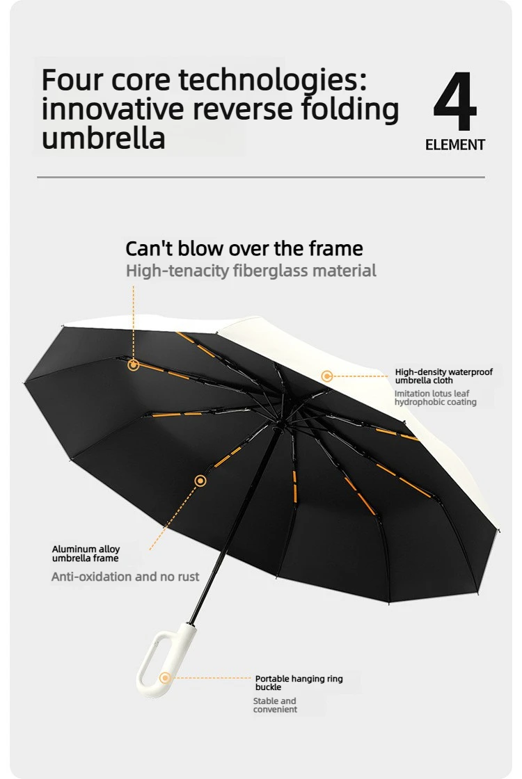 Ring-Schnallen-Design 20-Rippen Vollautomatischer Regenschirm für Herren Faltbarer Extra Großer Starker Sonnenschutz Doppelschirm für Damen – Detail 4