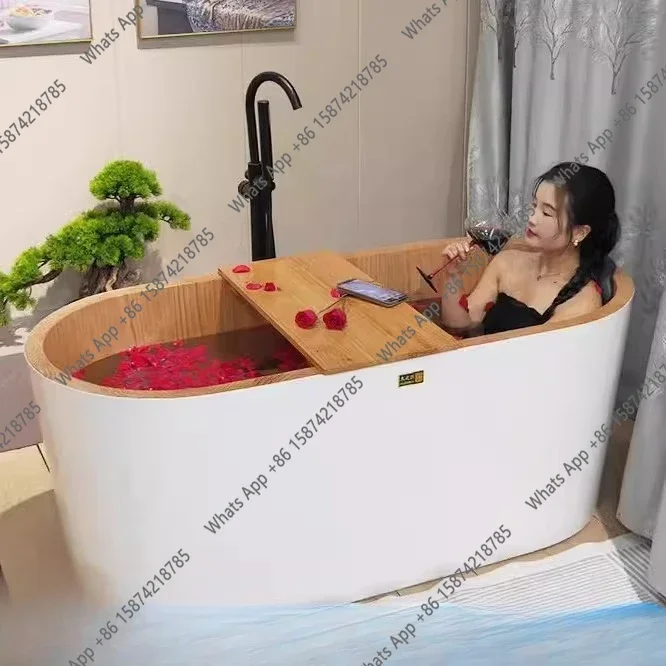 SX Independent Japanese-style wooden bathtub bath wooden bucket small household hotel homestay double oval bathtub