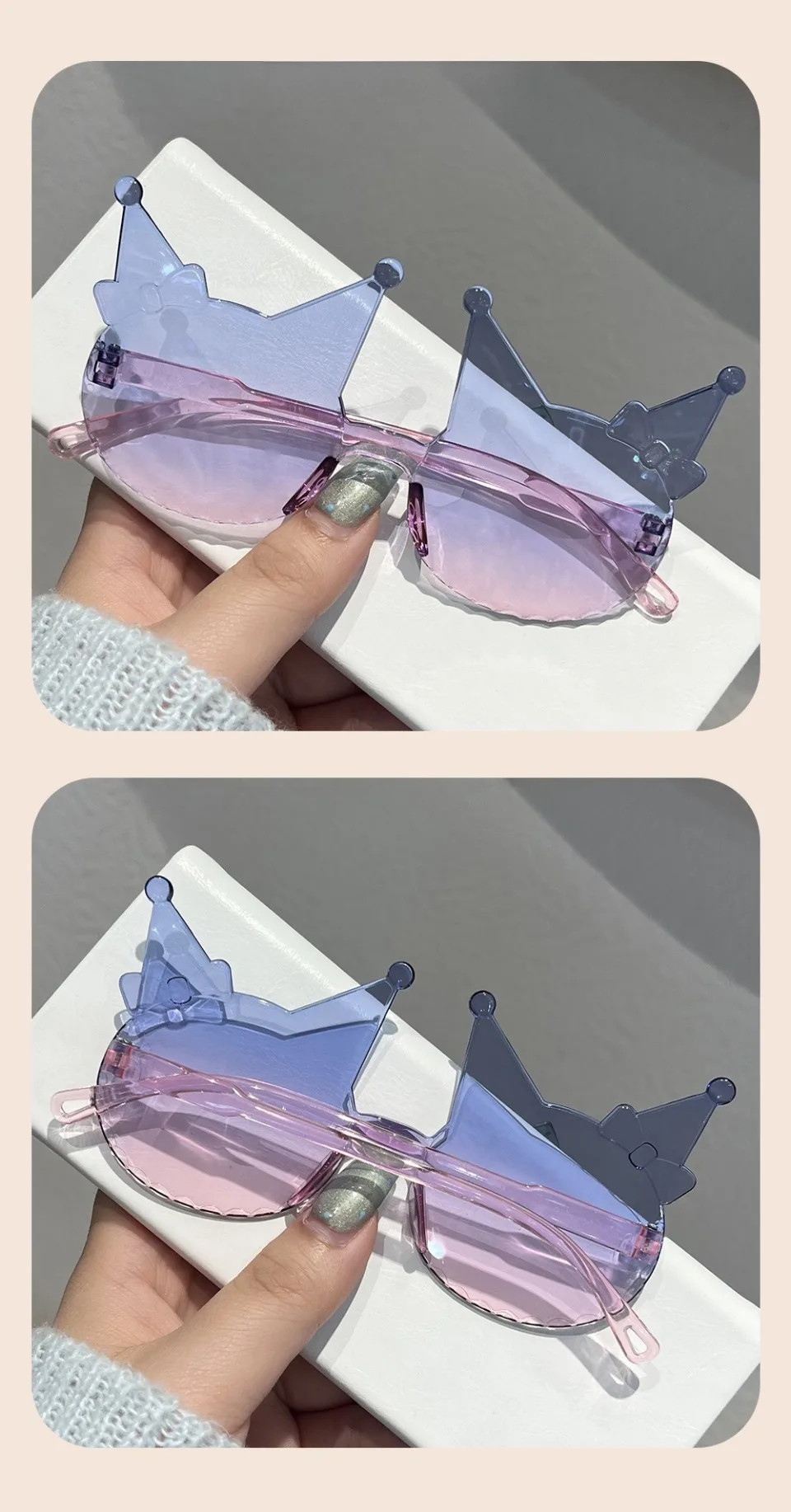 Randlose, kätzchenförmige Sonnenbrille für Mädchen, 2025, neue Farbverlaufs-Sonnenbrille mit mehrfarbigem Dekor, niedliche Bonbonfarben-Kindertöne – Detail 7