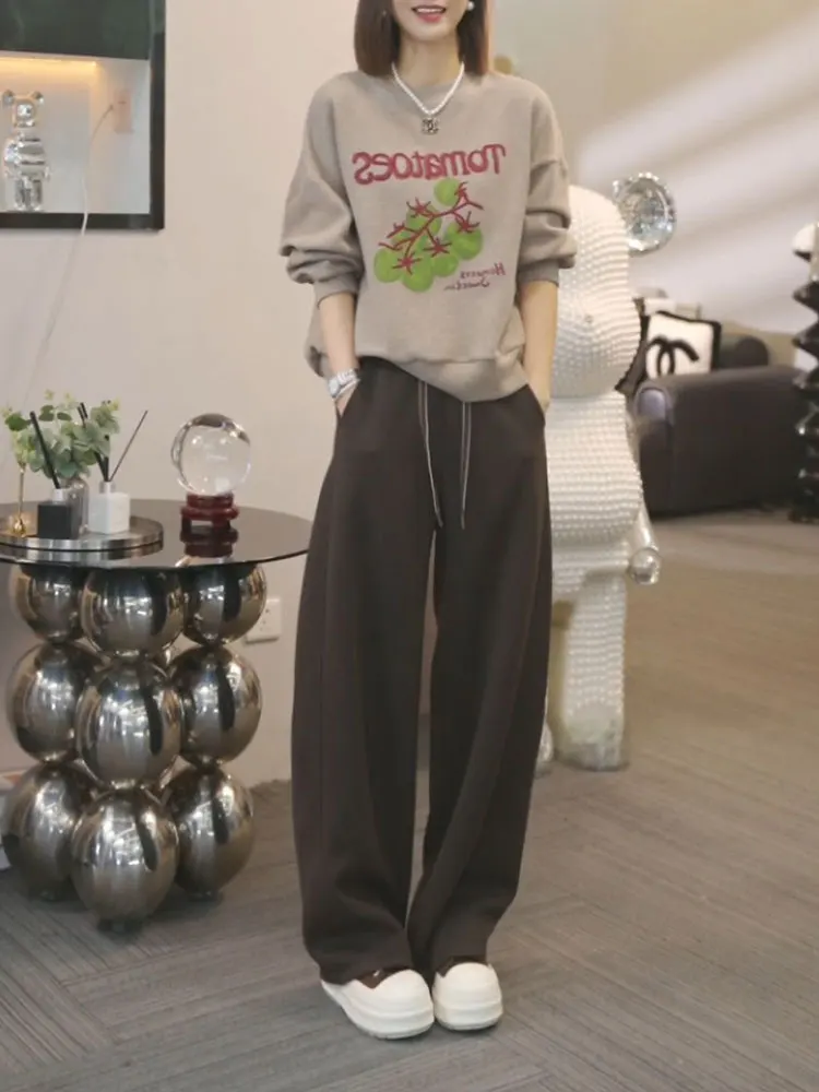 

Slim Fit round Neck Sweatshirt And Casual Pants Two Piece Set Fashionable Versatile Women's Autumn Collection Comfortable Bre...