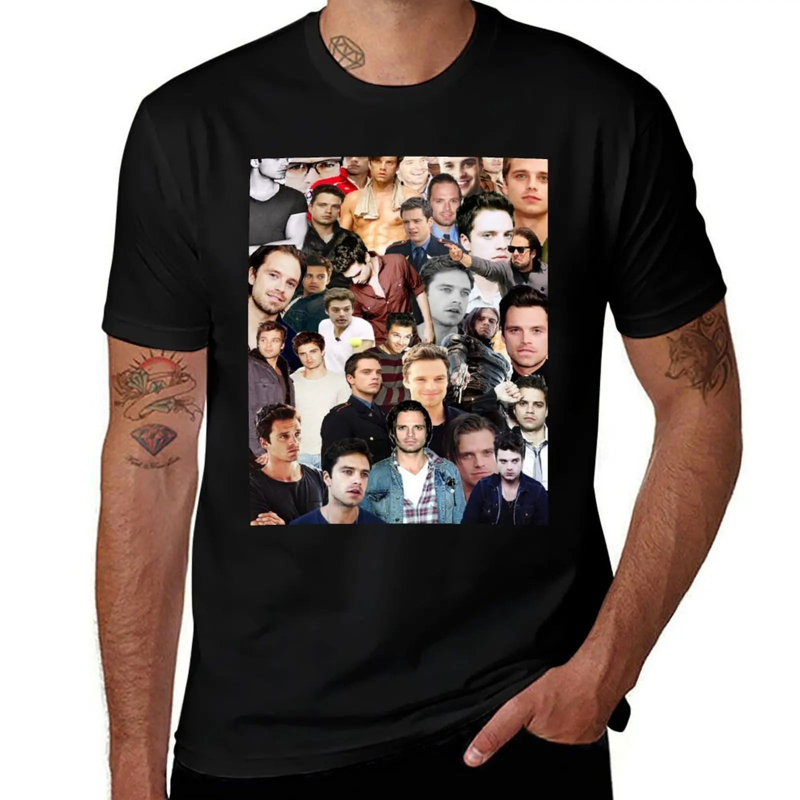 Sebastian Stan Collage T-Shirt Plus Size Solid Color T-Shirt