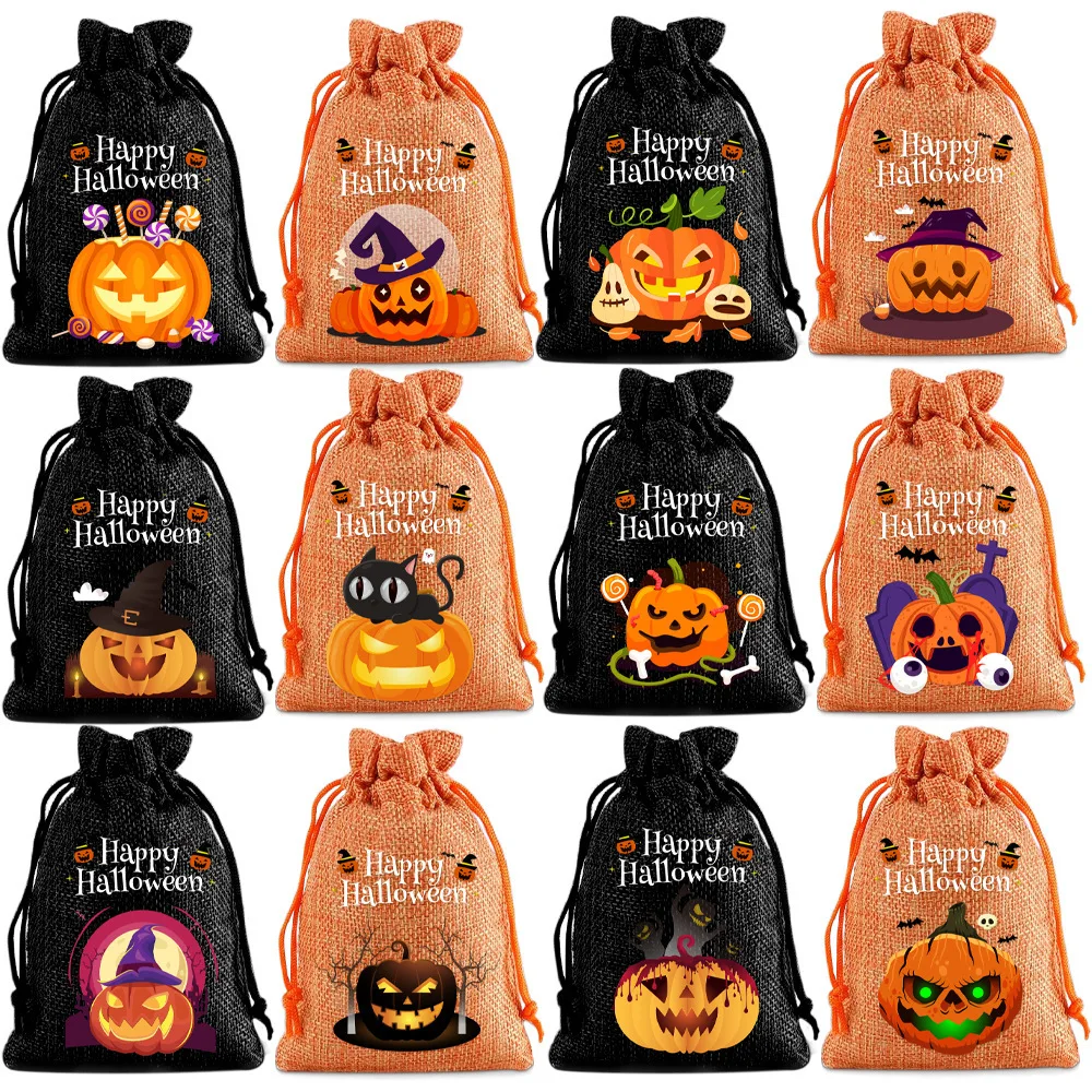 

2025 NEW Halloween Children's Candy Bag Pumpkin Cloth Drawstring Bundle Pocket Candy Bag Halloween Party Decoration Gift Bag