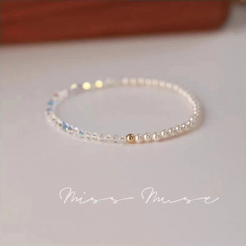 

Нишевый дизайнерский браслет для женщин с жемчугом и кристаллами в стиле Ins, мини-рисовый жемчуг, ультратонкий лесной стиль