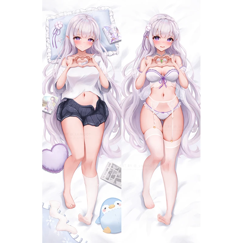 

Dakimakura Anime Pillow Cover Emilia Double Sided Print 2Way Cushion Bedding Festival Gifts Gifts