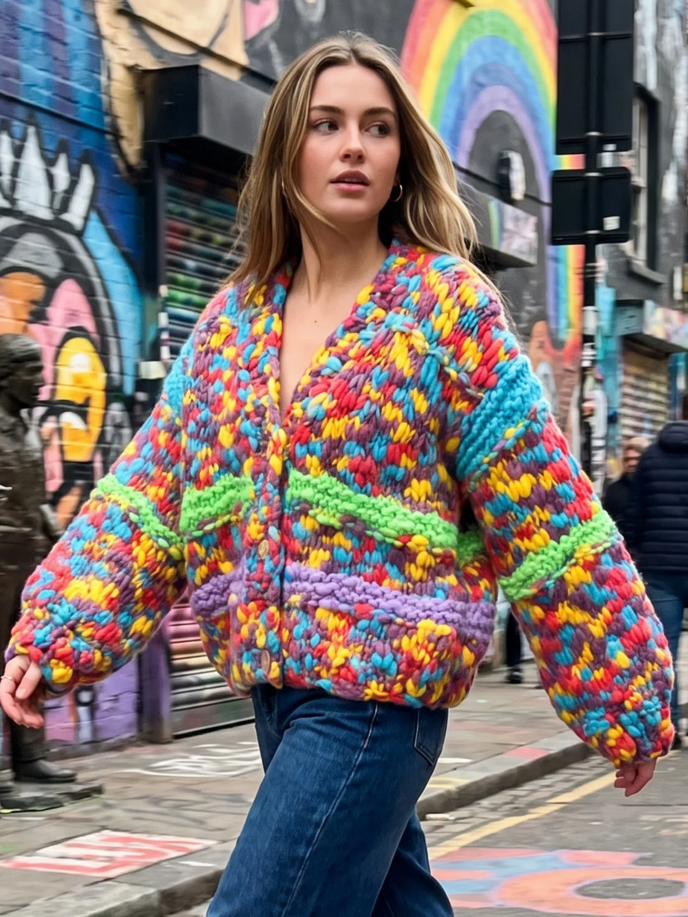 Vintage Crochet Floral Hand Woven Knitted Cardigan Sweaters for Women Casual Long Sleeve Loose Thick Warm Winter Sweater