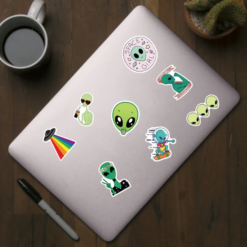 50PCS Cartoon Alien Graffiti Waterproof Stickers Creative Trendy Fridge Skateboard Mug Guitar Helmet Guitar Decoration Stickers
