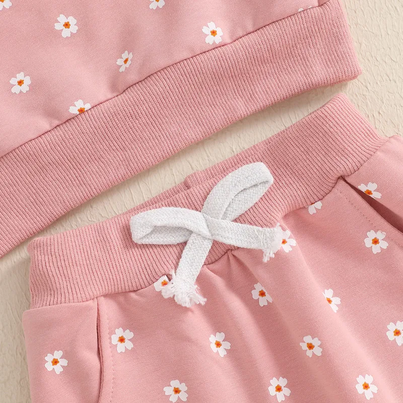 Conjuntos de calças florais para meninas de 0 a 24 meses, roupas de primavera e outono, moletom de manga comprida com cintura elástica, calças de moletom