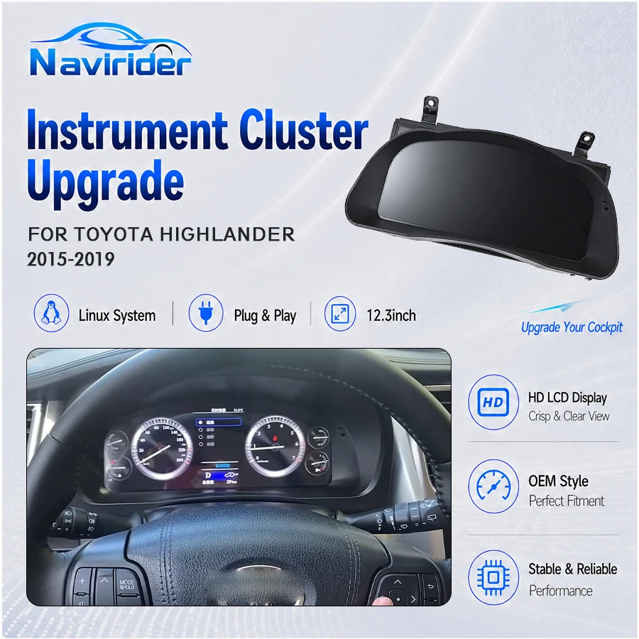 

12.3" LCD Digital Cluster For Toyota Highlander 2015-2019 Virtual Cockpit Instrument Panel Plug And Play Speedometer Dashboard