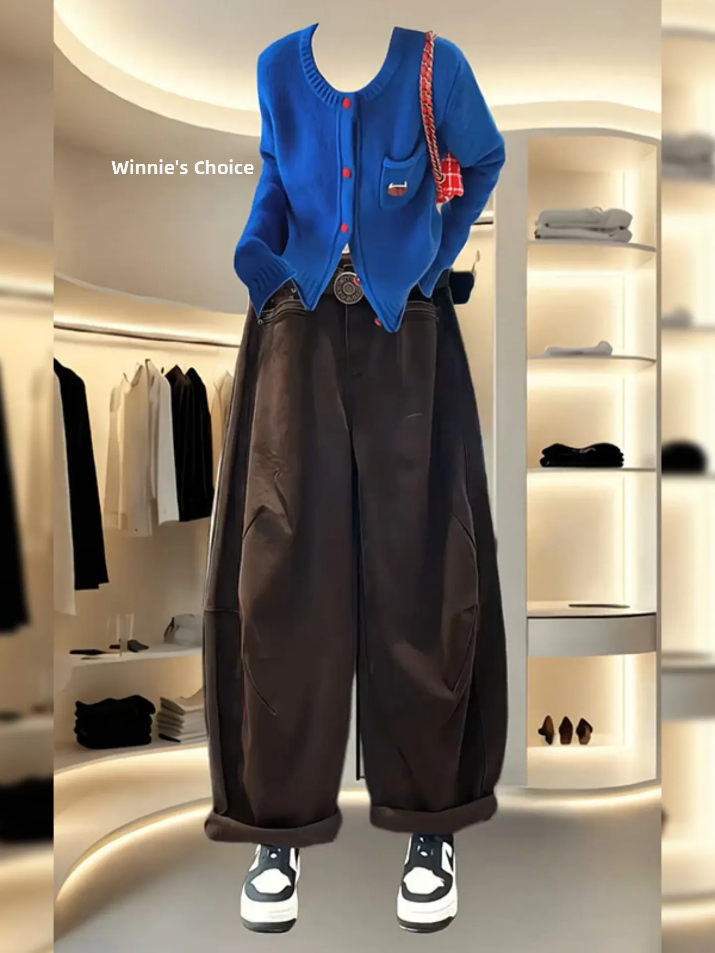 Retro Coffee Color Women's Jeans Loose Straight Leg Workwear Trousers Autumn Winter plus Size Slimming Short plus Size