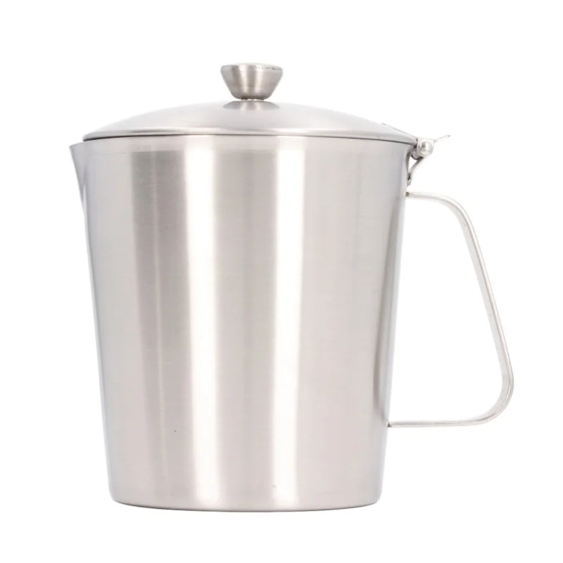 Thick 304 Stainless Steel Measuring Cup With Marking Handle Lid For Milk Frothing Latte Art