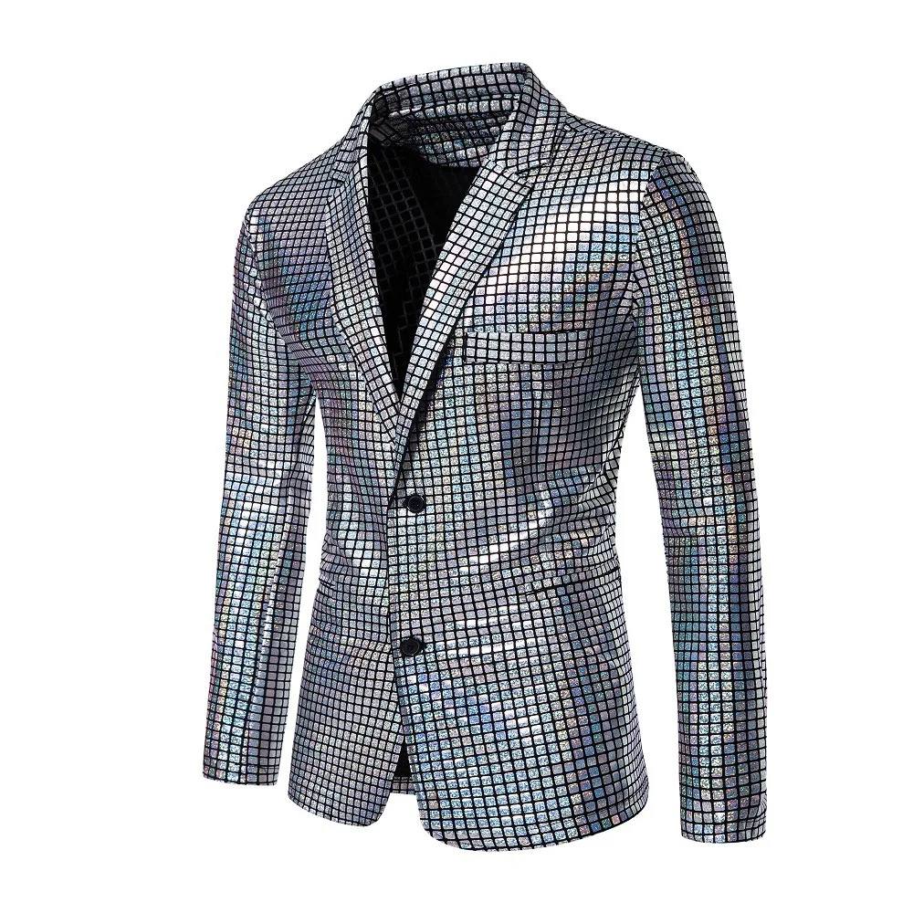 Spring New Rainbow Striped Suit Jacket Men\'s Fashion Blazer Black Blue Silver Wedding Party Dress Coat S M L XL XXL XXXL