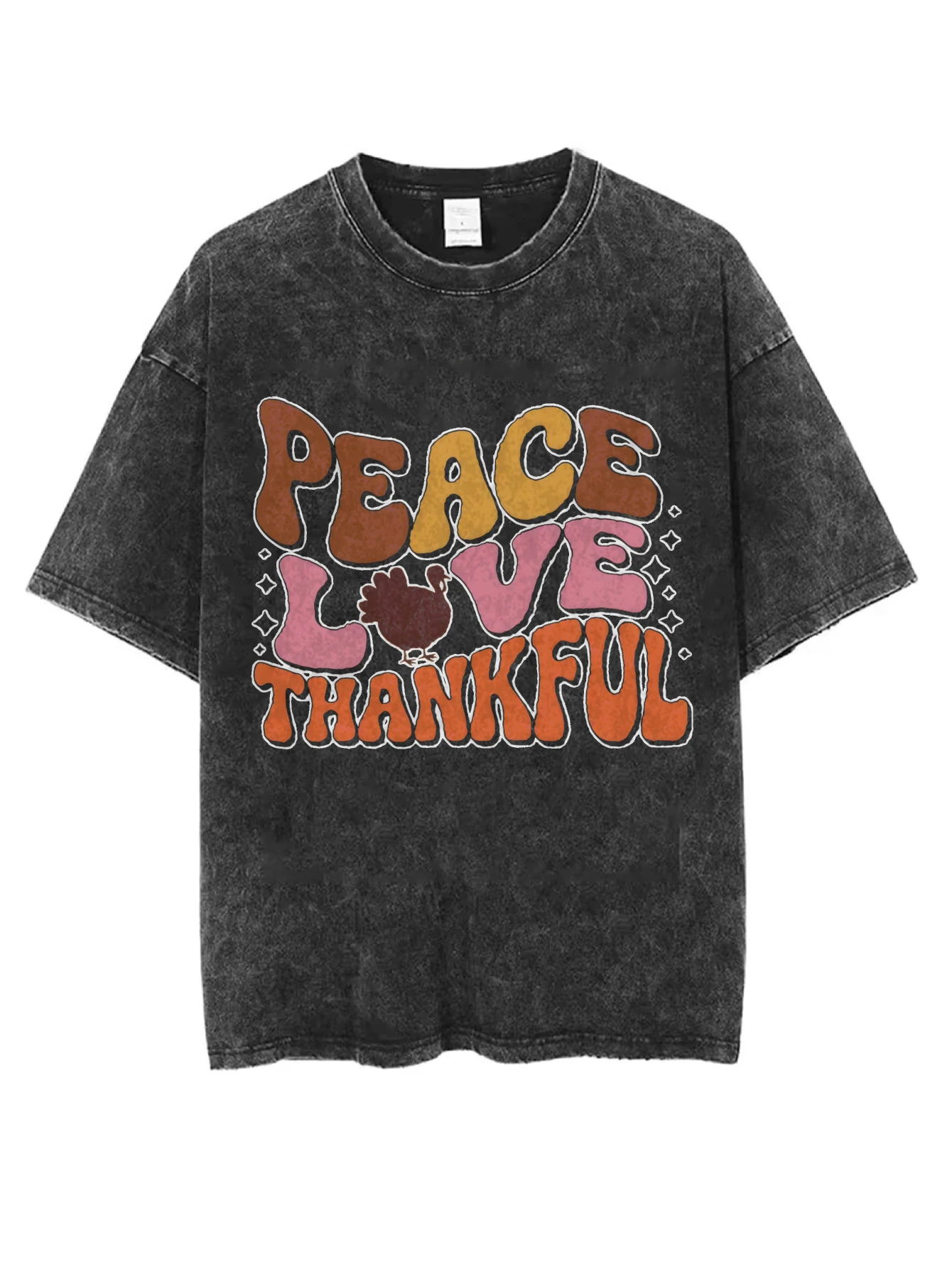 

PEACE LOVE THANKFUL Унисекс Черная стираная футболка с круглым вырезом Удобная свободная посадка для мужчин и женщин Идеально подходит для зимнего Рождества