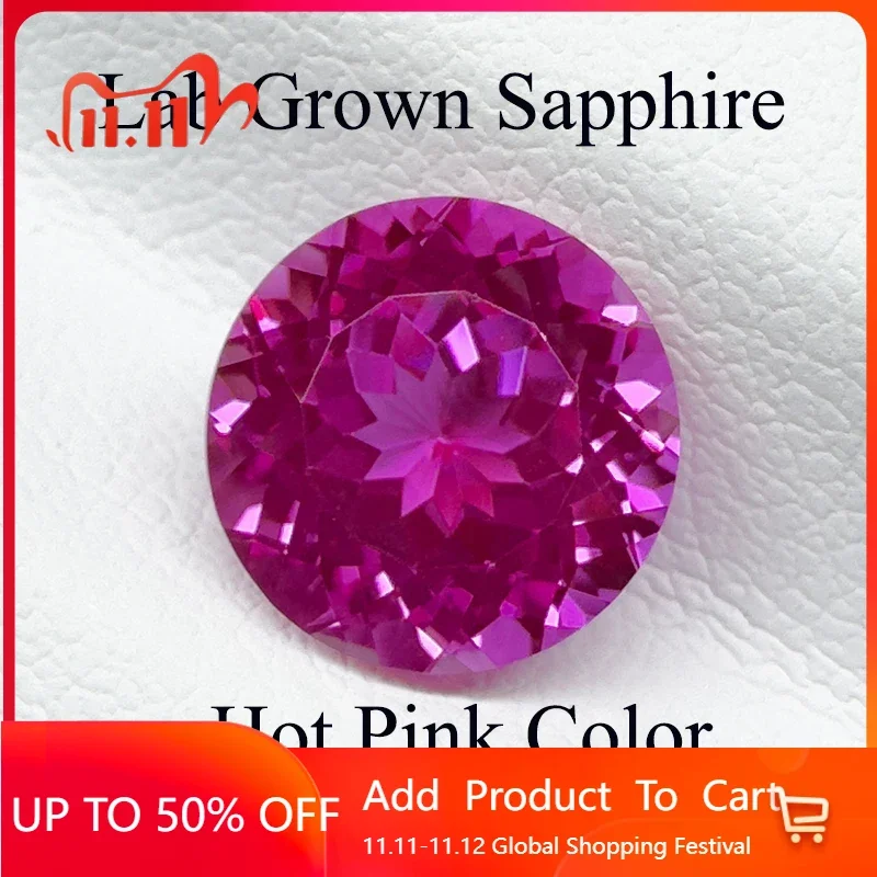 ラボグロウンサファイア ホットピンクカラー ラウンドシェイプ チャームビーズ DIYジュエリー製作 ブレスレット素材 選択可能 証明書付き