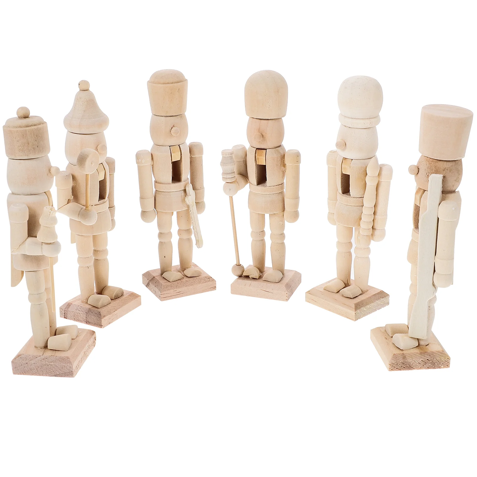 

6 Pcs White Embryo Nutcracker School Painting DIY Wooden Ornament Toy Unfinished Christmas Unpainted Figurine