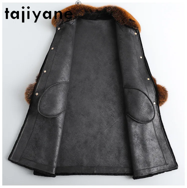 TAJIYANE 100% Wool Real Fur Coat Women Winter Luxury Women Clothing Long Shearling Coat Woman Fox Fur Collar шуба женская 2024