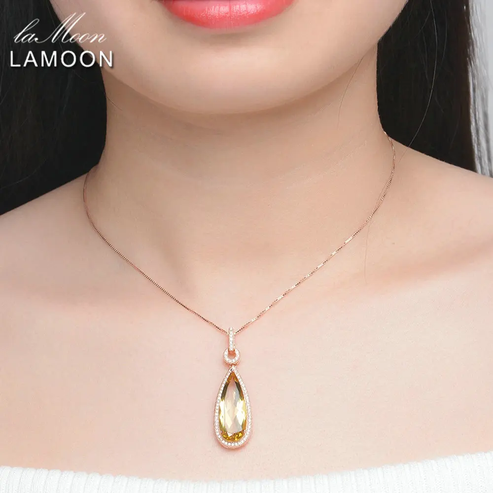 LAMOON Sterling Silver 925 Jewelry Sets Big Citrine Gemstone 18K Rose Gold Fine Jewelery Luxury Designer Jewelry For Wome V047-1