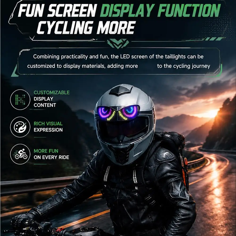 Luz trasera LED para casco de moto, con pantalla inteligente, resistente al agua, para señalización de seguridad y advertencia, luz trasera RGB, accesorios para bicicleta y moto.