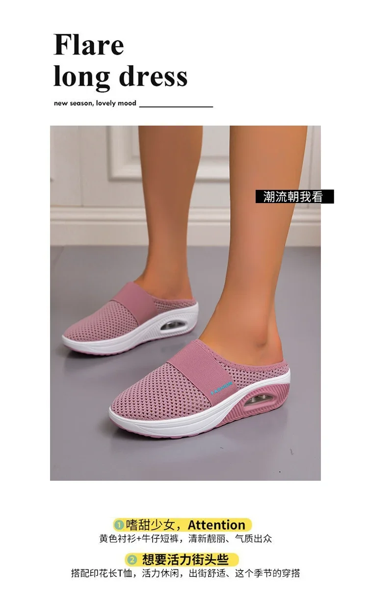 2025, Sommer europäische und amerikanische große Baotou-Halbhausschuhe für Damen, Mesh, ohne Absatz, Slip-on-Damenschuhe, flache Schuhe – Detail 11