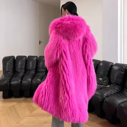 New Double sided woven 100% fox fur coat, length 110cm hooded coat, Real fur coat women's imported white bear warm clothing