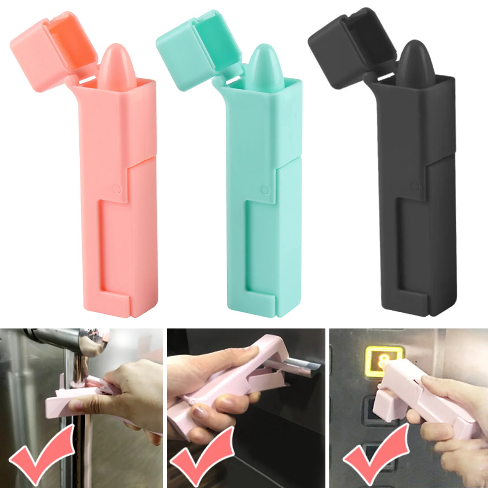 2PCS Portable No Contact Door Opener Elevator Button Pusher Handheld Avoid Contacting Tool for Office School Bank Public Places