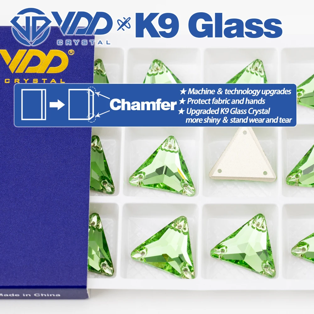 VDD S112 Lt.Peridot Dreieck Hochwertige K9-Glas-Applikationssteine, Kristall-Flachsteine zum Aufnähen für Kleidungsdekorationen – Detail 2
